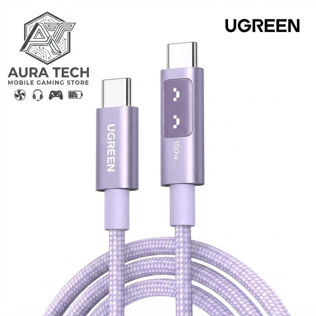 كيبل شحن سريع يوجرين أونو UGREEN Uno Type-C إلى Type-C بقوة 100 واط مع شاشة ذكية